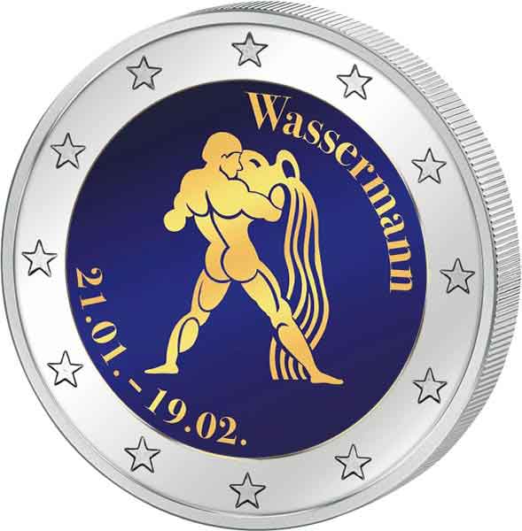 2 Euro BRD Sternzeichen Wassermann 2023 mit Farb-Applikation